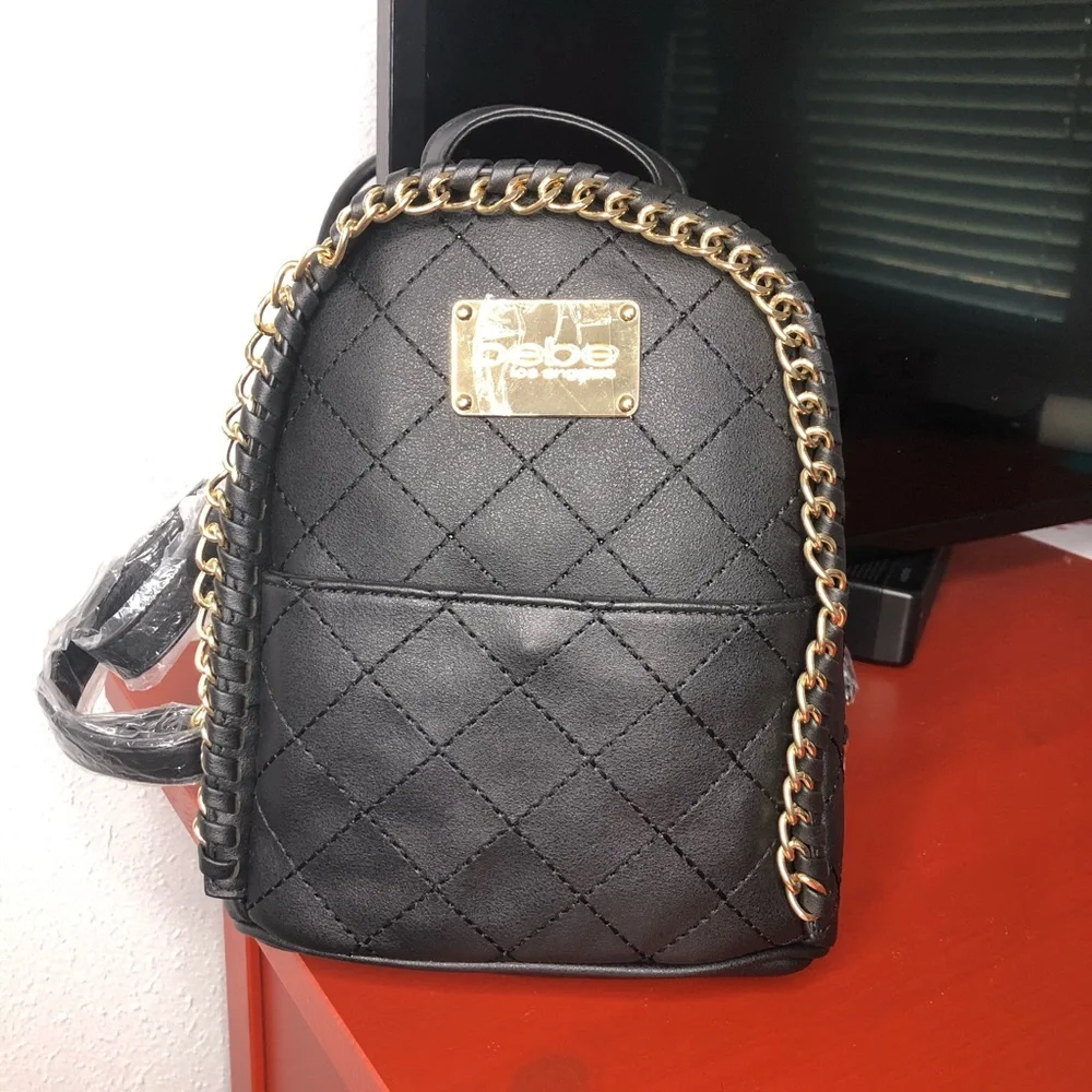 New Bebe Julia Black Faux Leather Mini Backpack